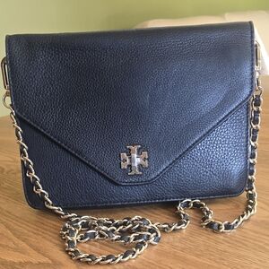 Tory Burch Kira Chain Envelope Clutch Crossbody Handbag Bag Purse Black